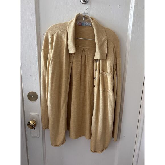 Free People Yellow Two Piece Button Up Sweater Short Set Ribbed | XS - Picture 6 of 7